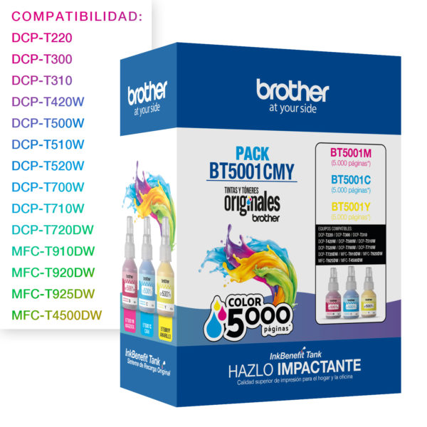 Brother Pack 3 Colores Bt5001 T300 T500 T700 T800 T900w BT5001CMY